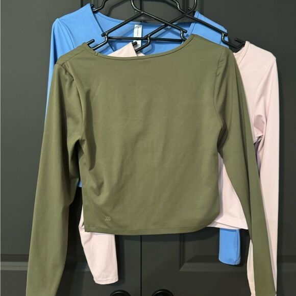 Women's Flex Shirred Cropped Long Sleeve All in Motion Vibrant pink green blue M - Picture 8 of 12